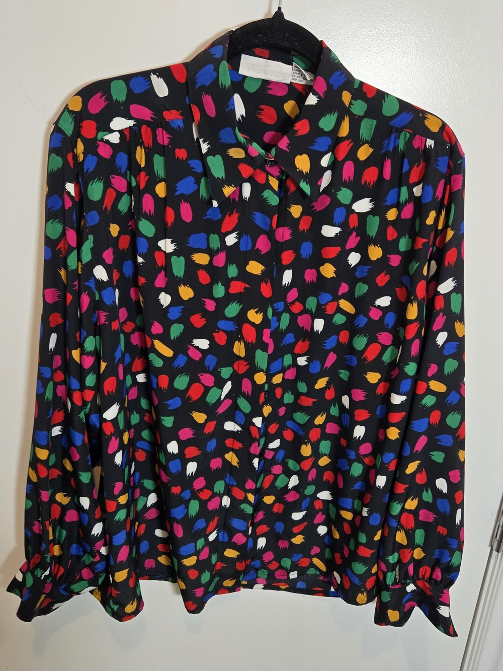 Alfred Dunner Black Button-Front Top with Multicolor Brushstroke Print